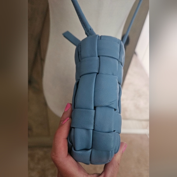 ZARA 100% Sheep Leather Quilted Crossbody Purse In Blue. NWT - Picture 14 of 16